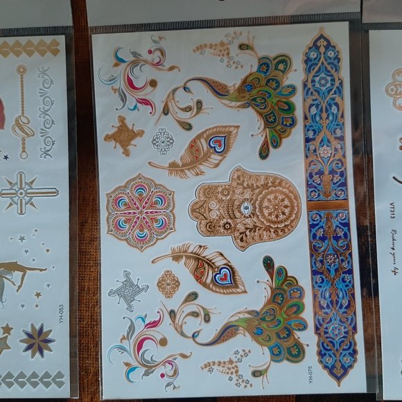 3 sheets Golden Silver Temporary Tattoo - Picture 7 of 15